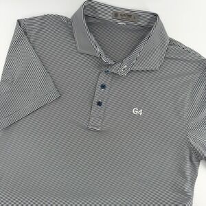 G/FORE Mens Stripe Performance Golf Polo Shirt Navy White G4 Logo Size Large